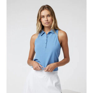Vuori Top Blouse XL Pique Polo Tank Womens Blue Cropped Sleeveless Collared